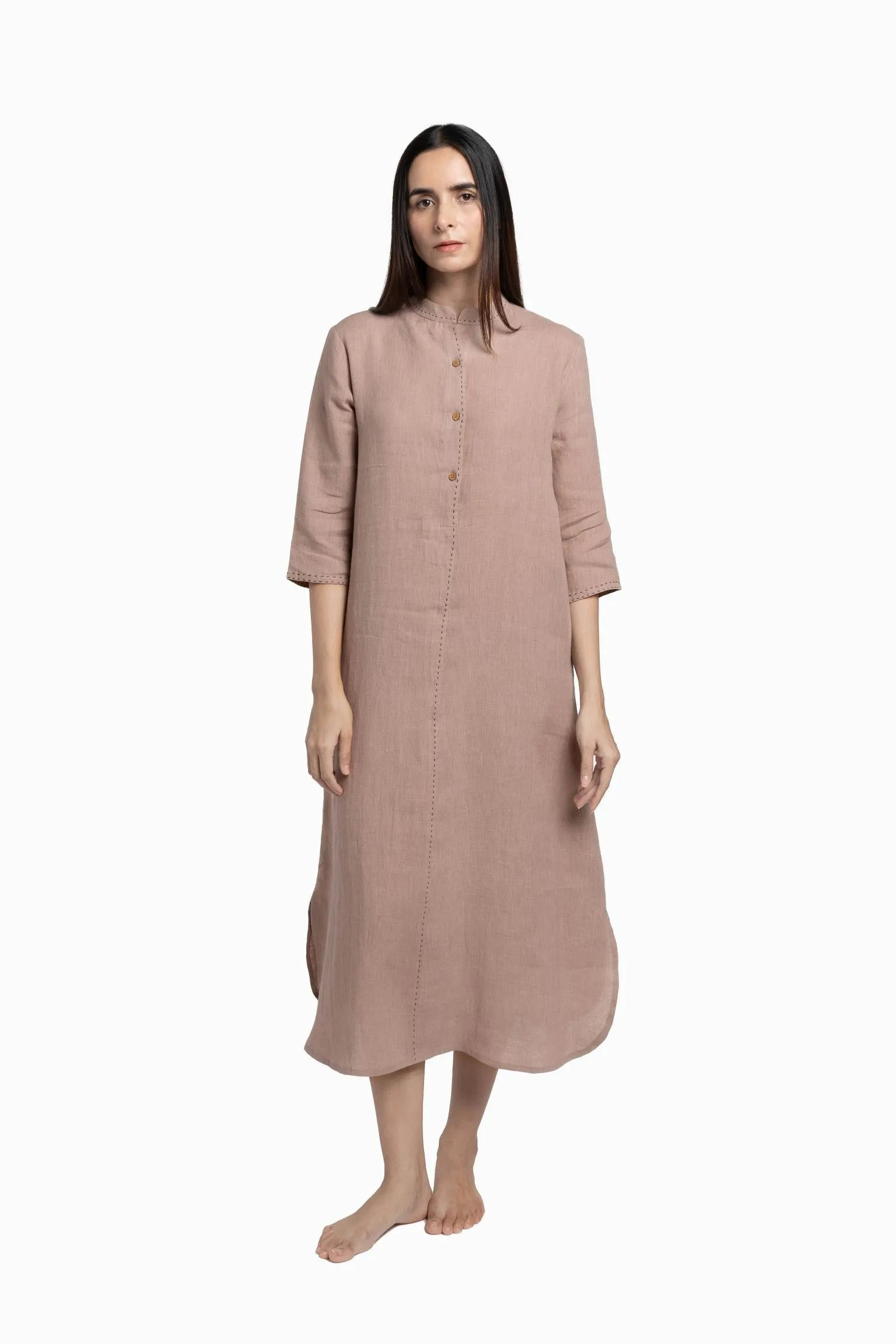 Linen Drizzle Shirt Dress-Misty Lilac