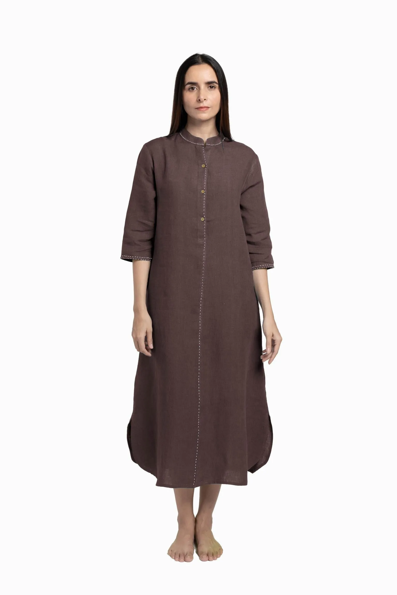Linen Drizzle Shirt Dress-Misty Lilac