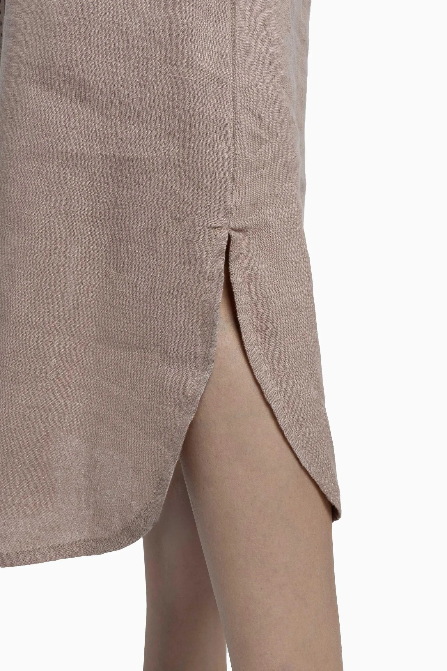 Linen Drizzle Shirt Dress-Muted Mocha