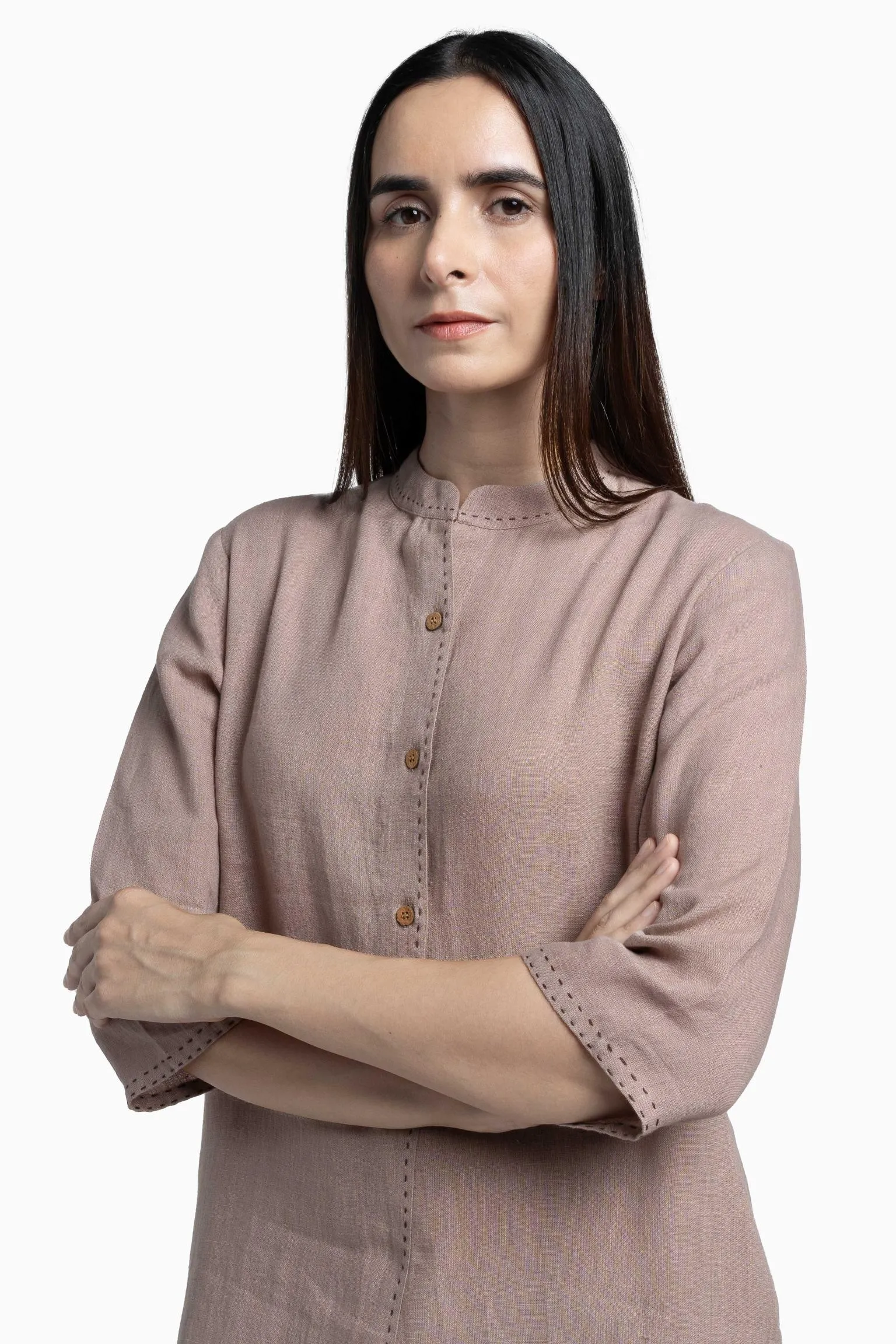 Linen Drizzle Shirt Dress-Muted Mocha