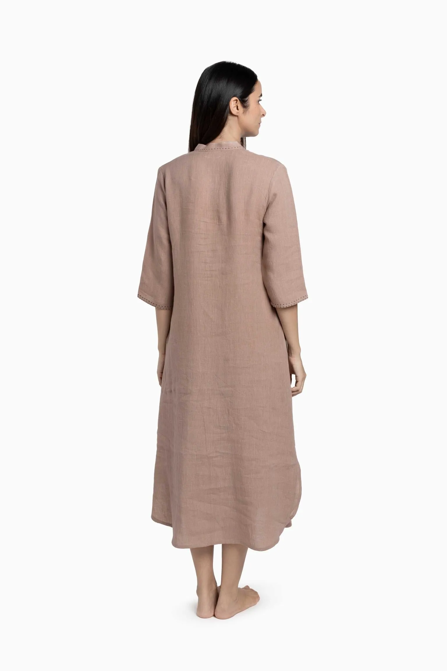 Linen Drizzle Shirt Dress-Muted Mocha