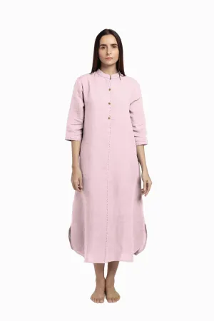 Linen Drizzle Shirt Dress-Petal Pink