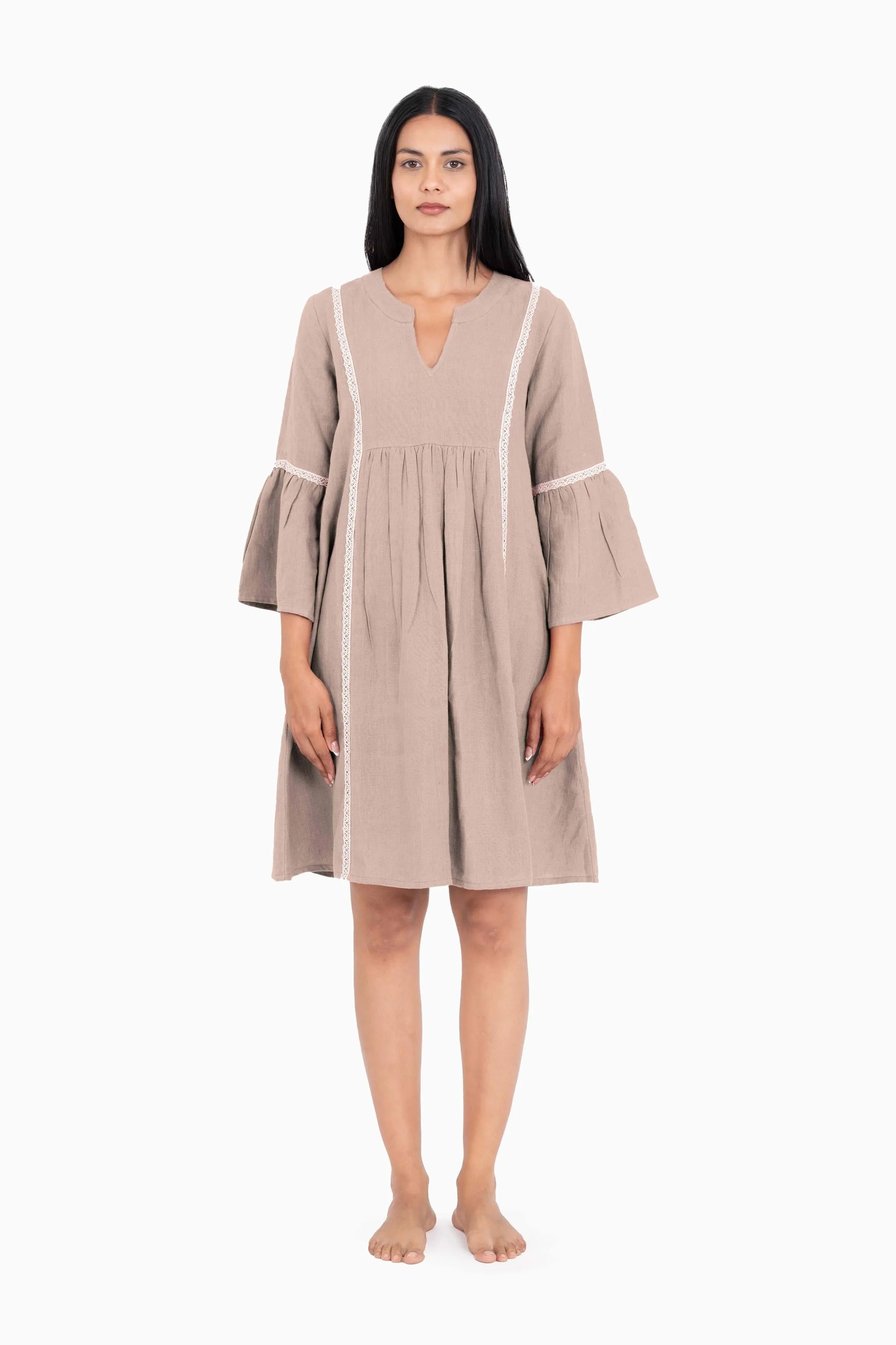 Linen Moana Midi Dress-Brown Bean