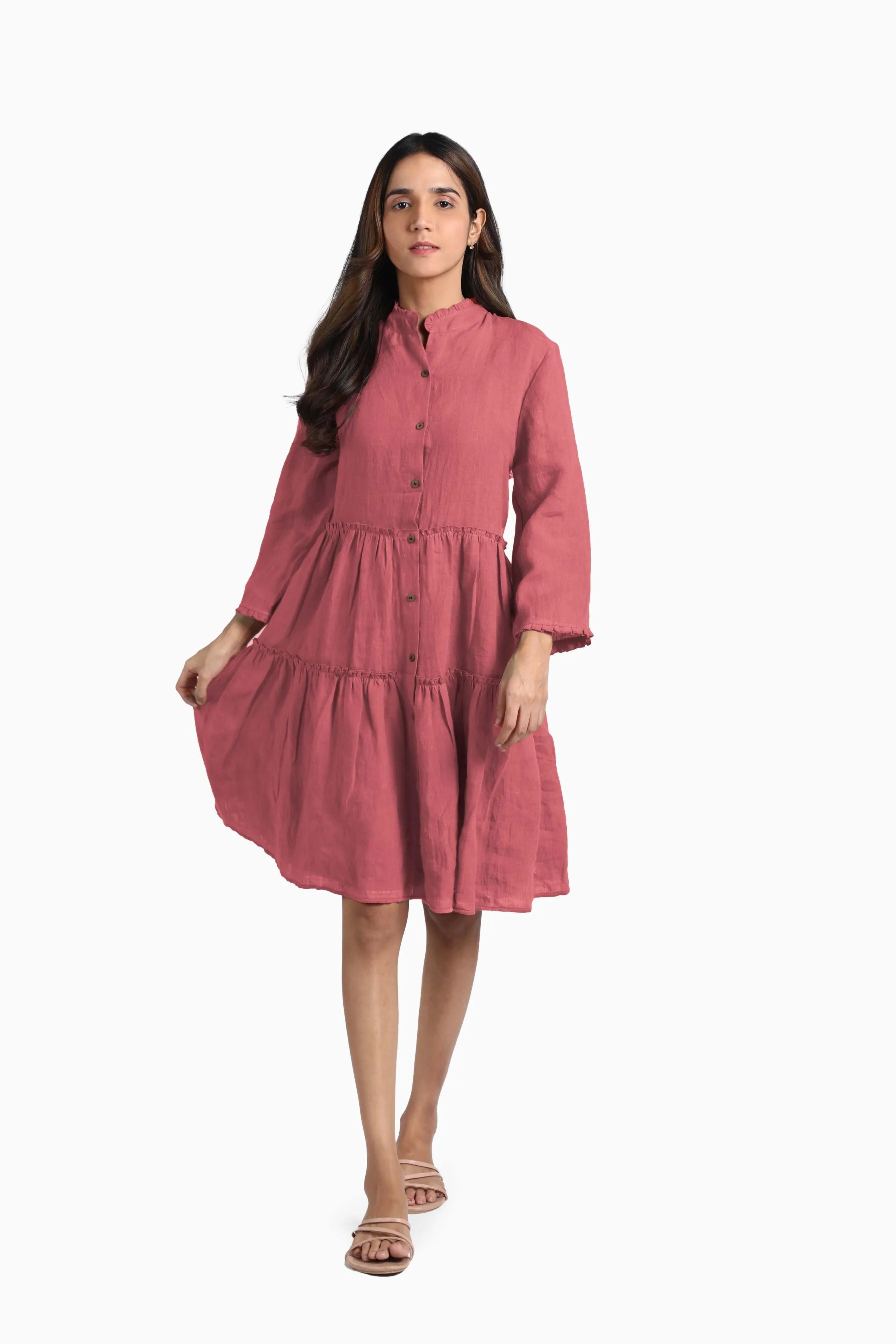 Linen Scarlet Midi Dress-Midnight Green