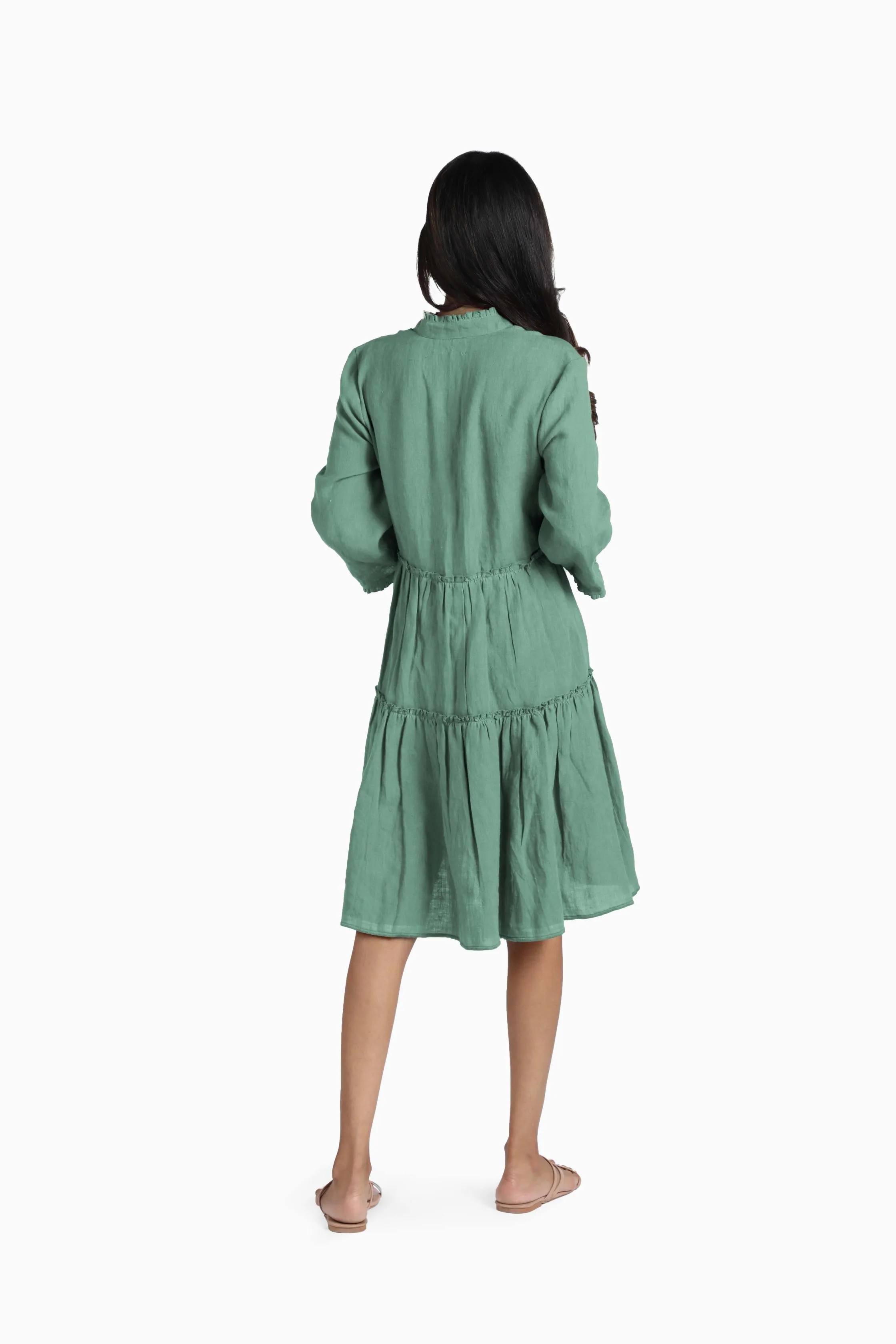 Linen Scarlet Midi Dress-Midnight Green
