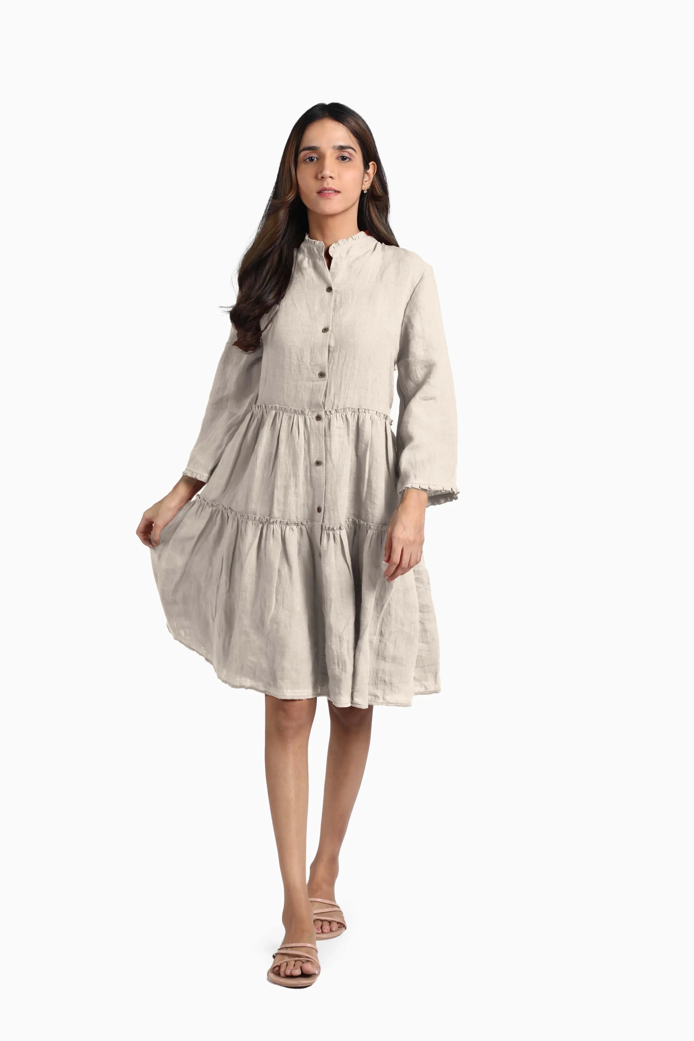 Linen Scarlet Midi Dress-Midnight Green