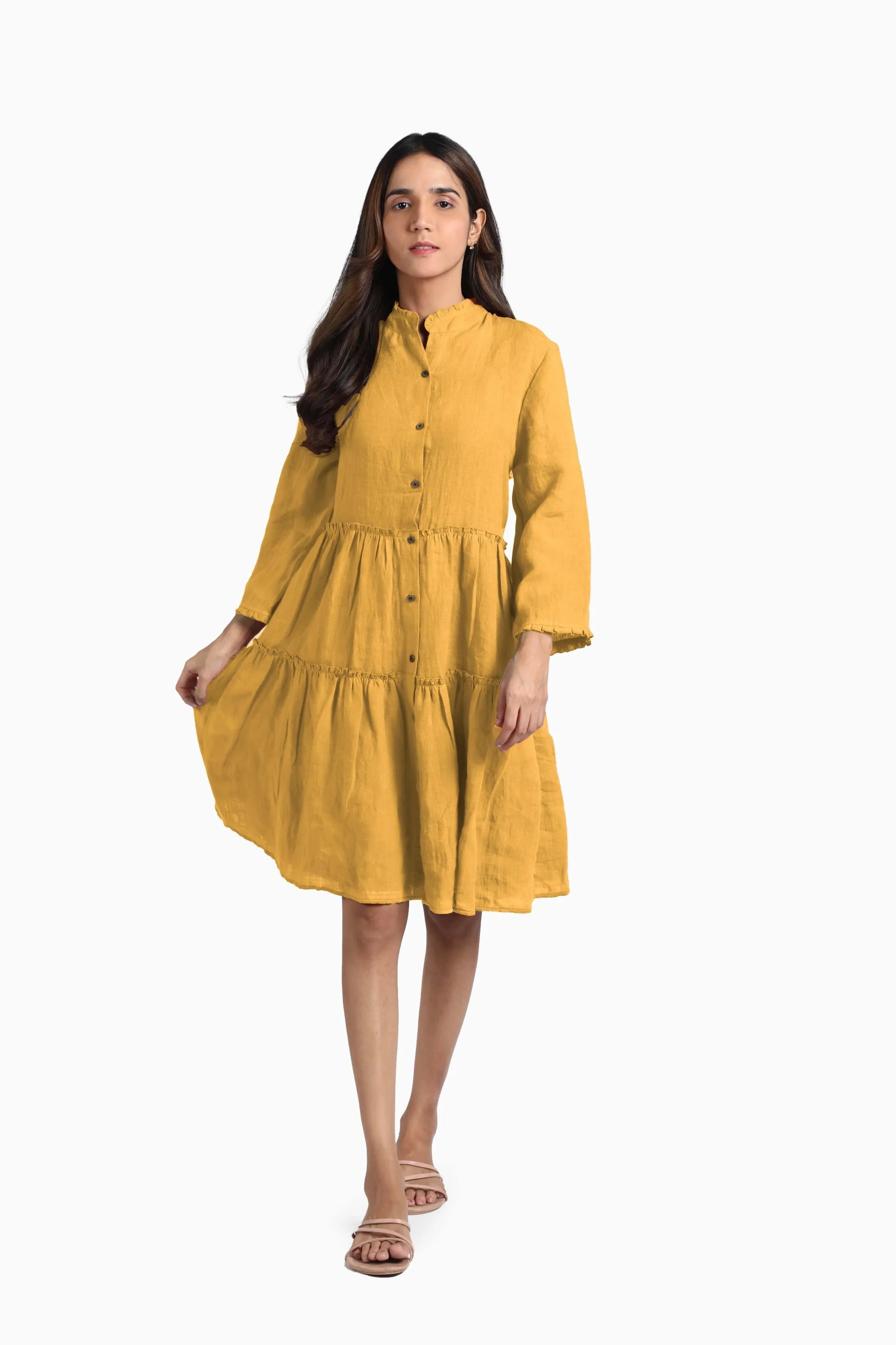 Linen Scarlet Midi Dress-Midnight Green
