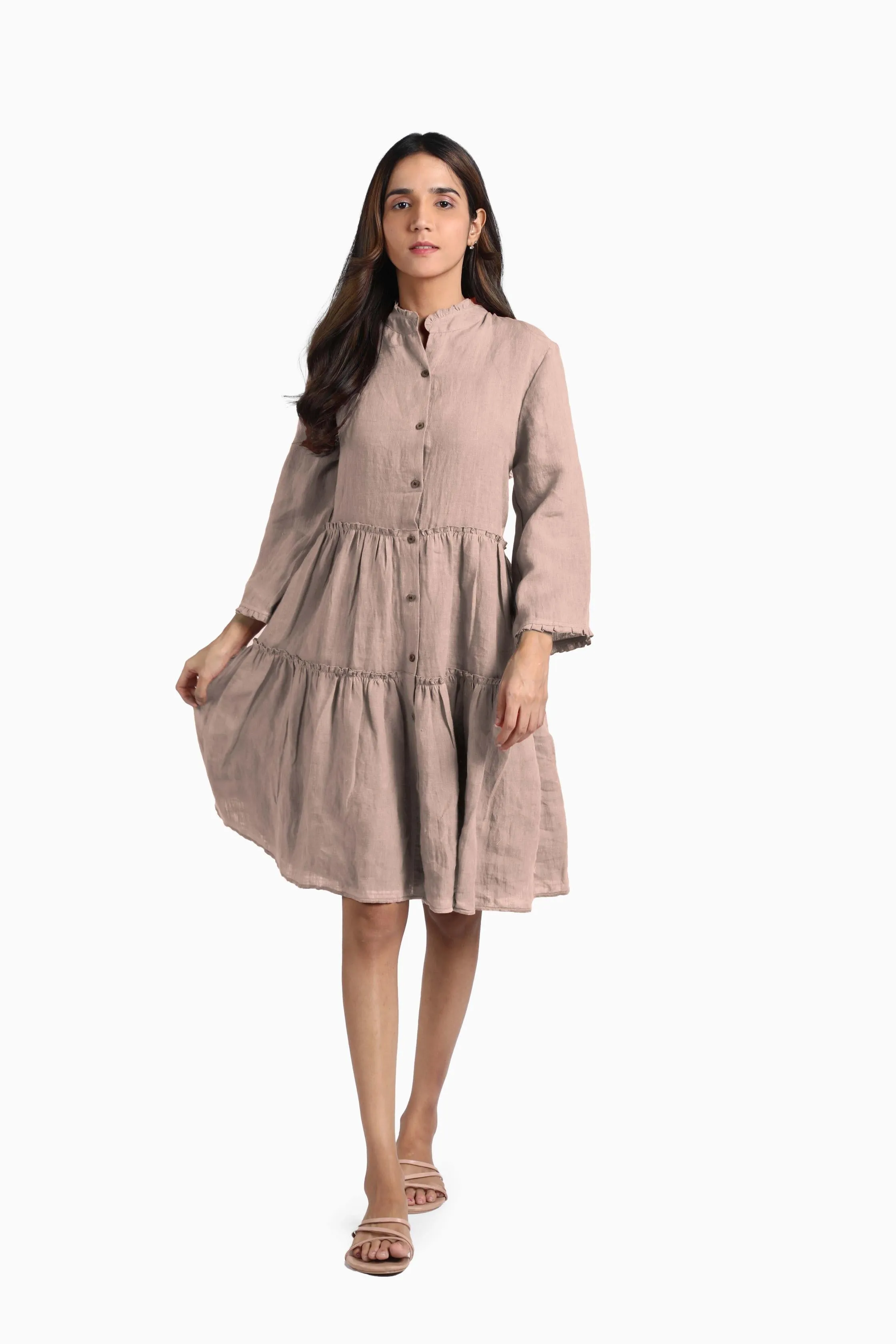 Linen Scarlet Midi Dress-Midnight Green