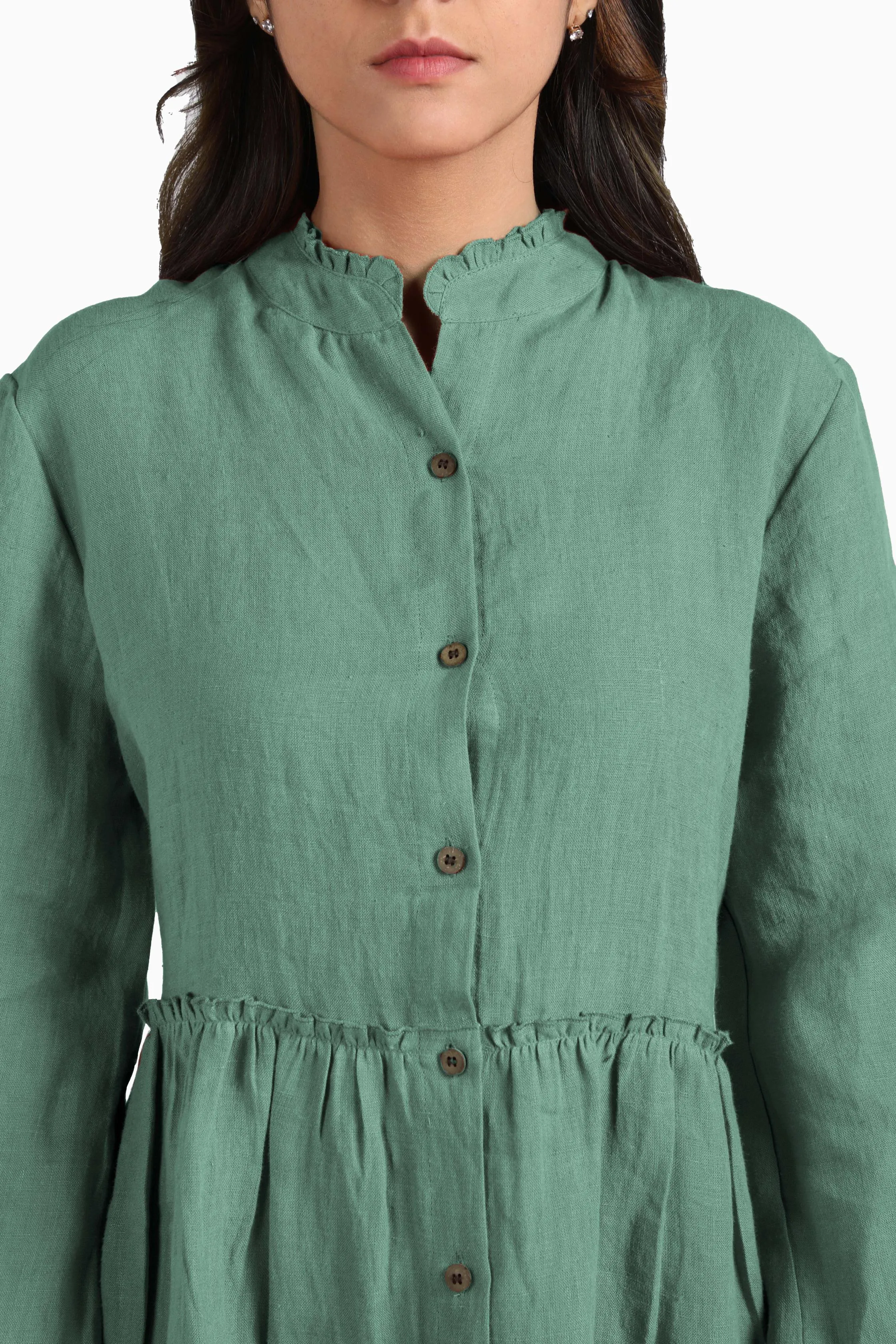 Linen Scarlet Midi Dress-Midnight Green