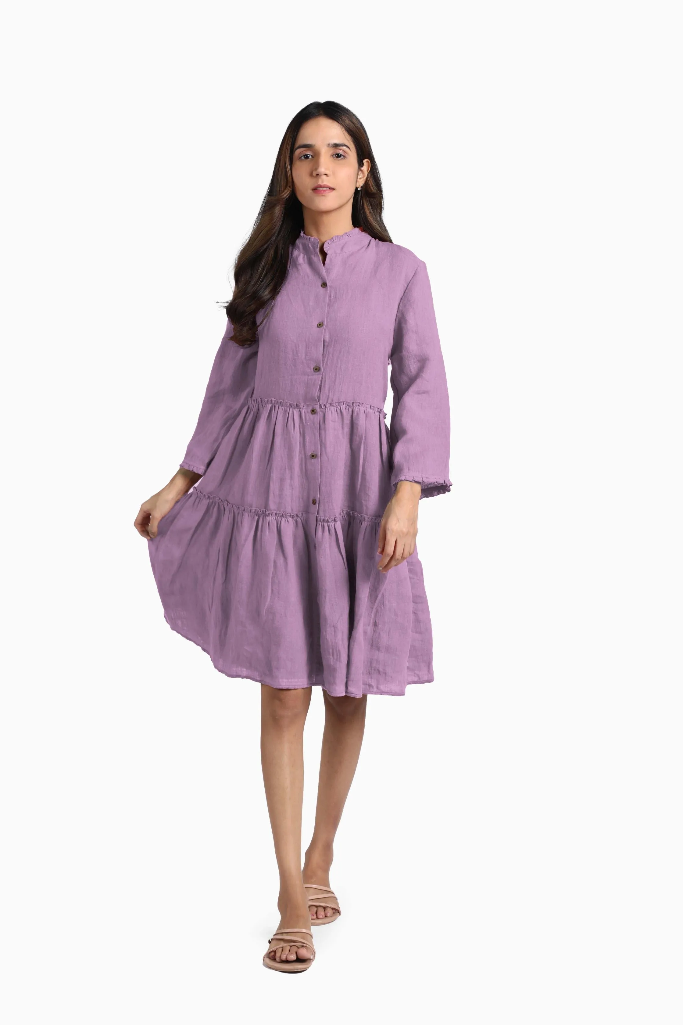Linen Scarlet Midi Dress-Midnight Green