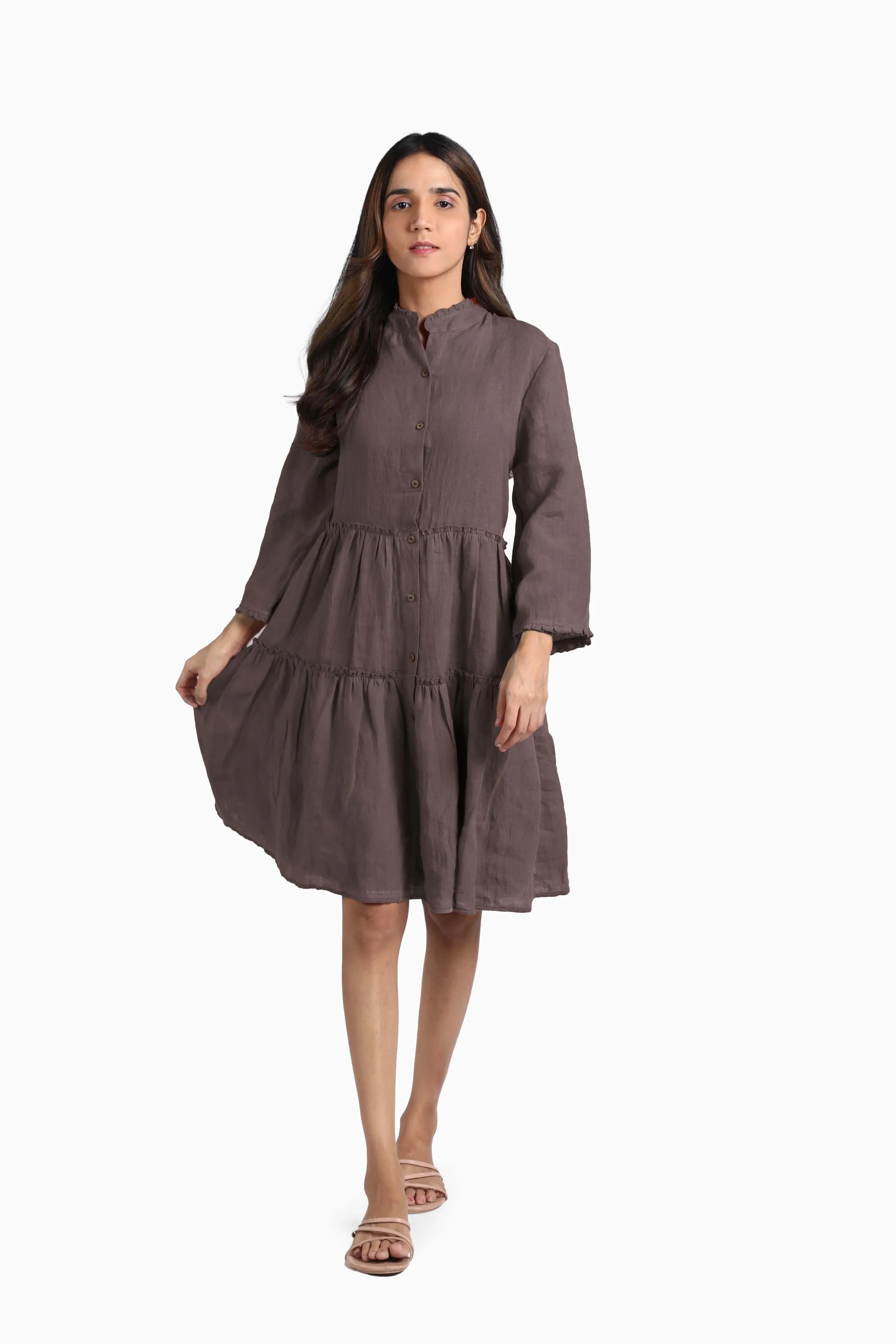 Linen Scarlet Midi Dress-Midnight Green