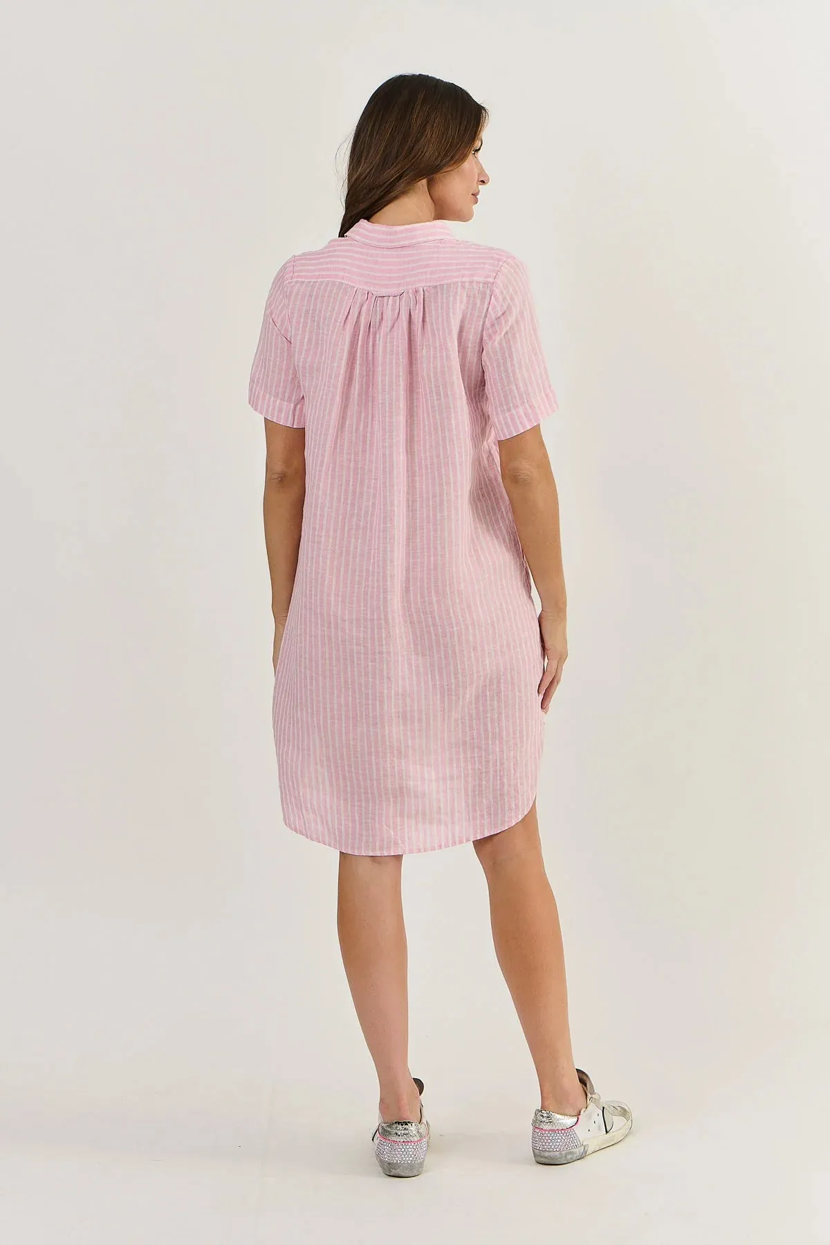 Linen Shirtdress - Pink Stripe