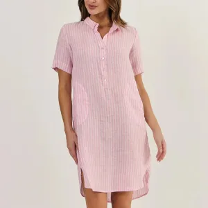 Linen Shirtdress - Pink Stripe