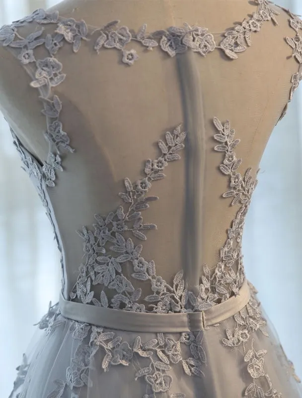 Long Prom Dresses Lace Cameo Pink Party Dress A Line Applique Tulle Maxi Formal Dress