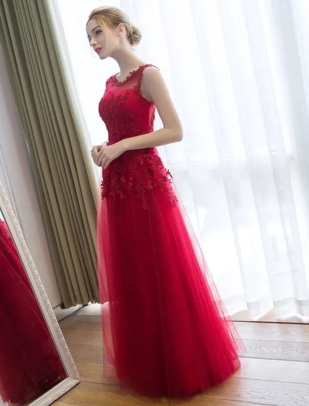 Long Prom Dresses Lace Cameo Pink Party Dress A Line Applique Tulle Maxi Formal Dress