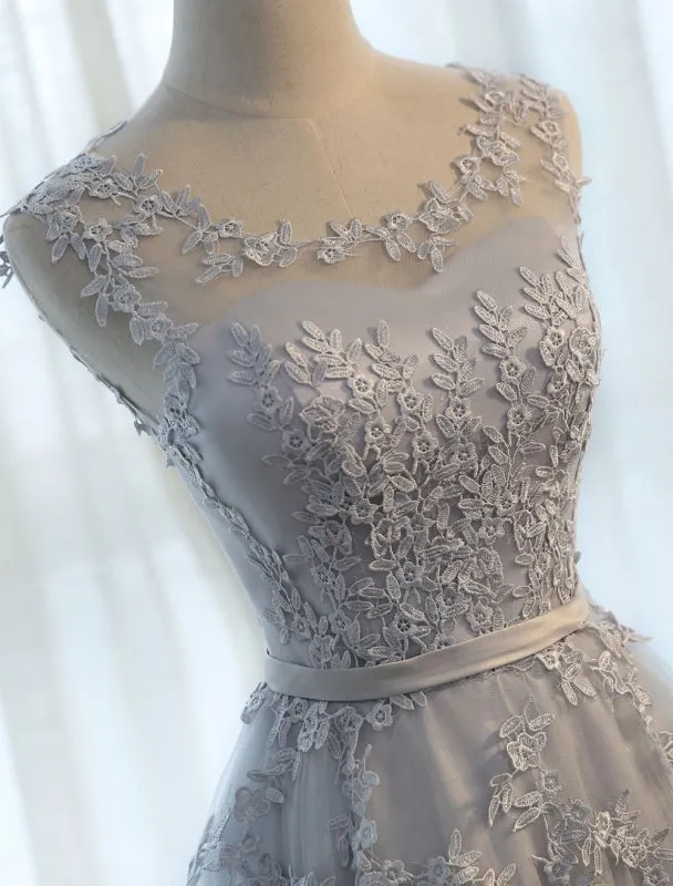 Long Prom Dresses Lace Cameo Pink Party Dress A Line Applique Tulle Maxi Formal Dress