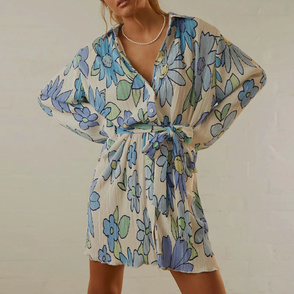 Long Sleeved Collared V-Neck Mini Dress