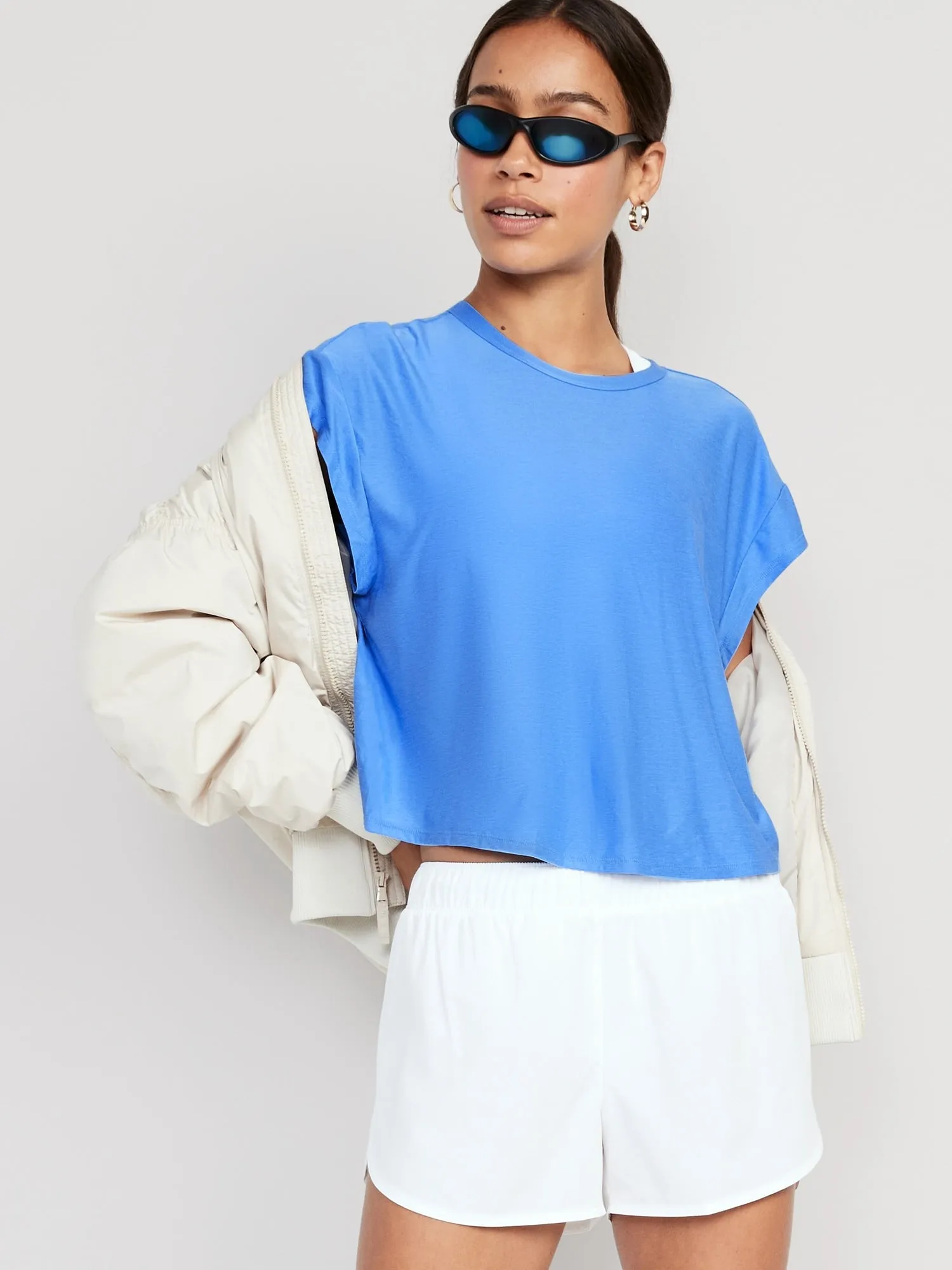 Loose Cloud 94 Soft Cutout-Back Cropped T-Shirt for Women