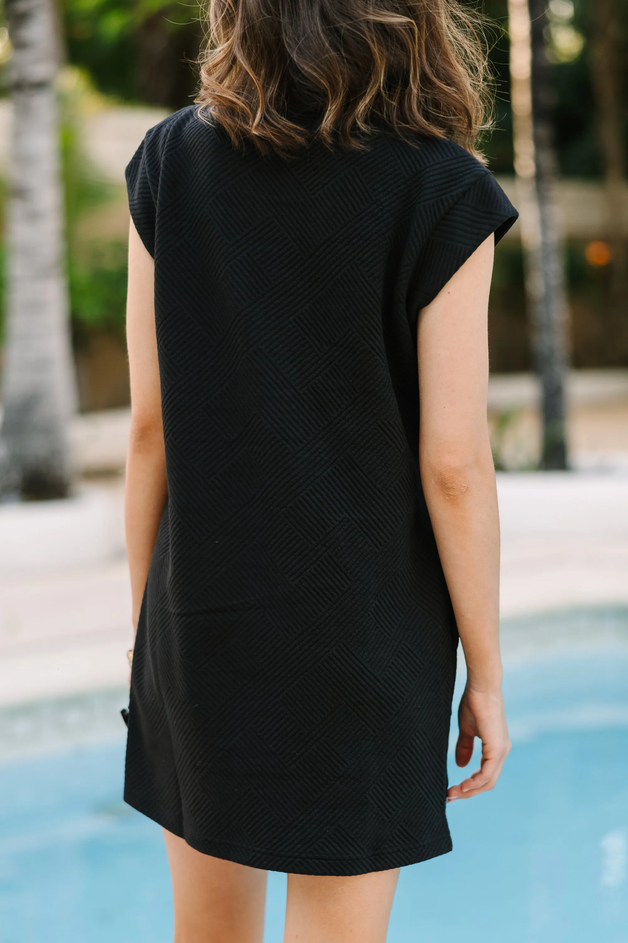 Make Your Day Black Textured T-shrit Dress