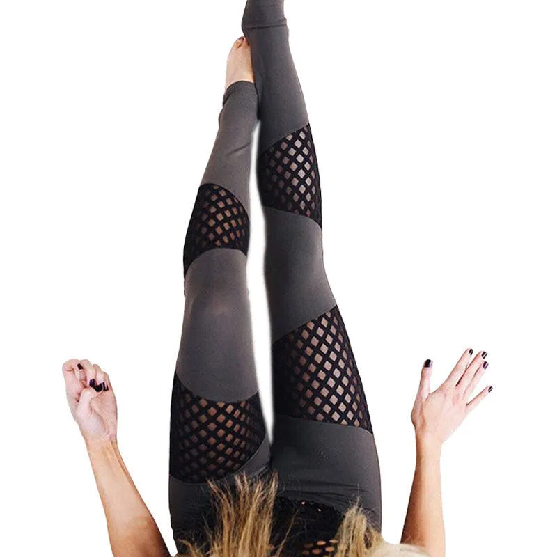 Mesh patchwork athleisure elastic leggings for women active fashion fitness sexy slim legging sportswear hot ladies pants