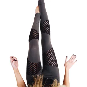 Mesh patchwork athleisure elastic leggings for women active fashion fitness sexy slim legging sportswear hot ladies pants