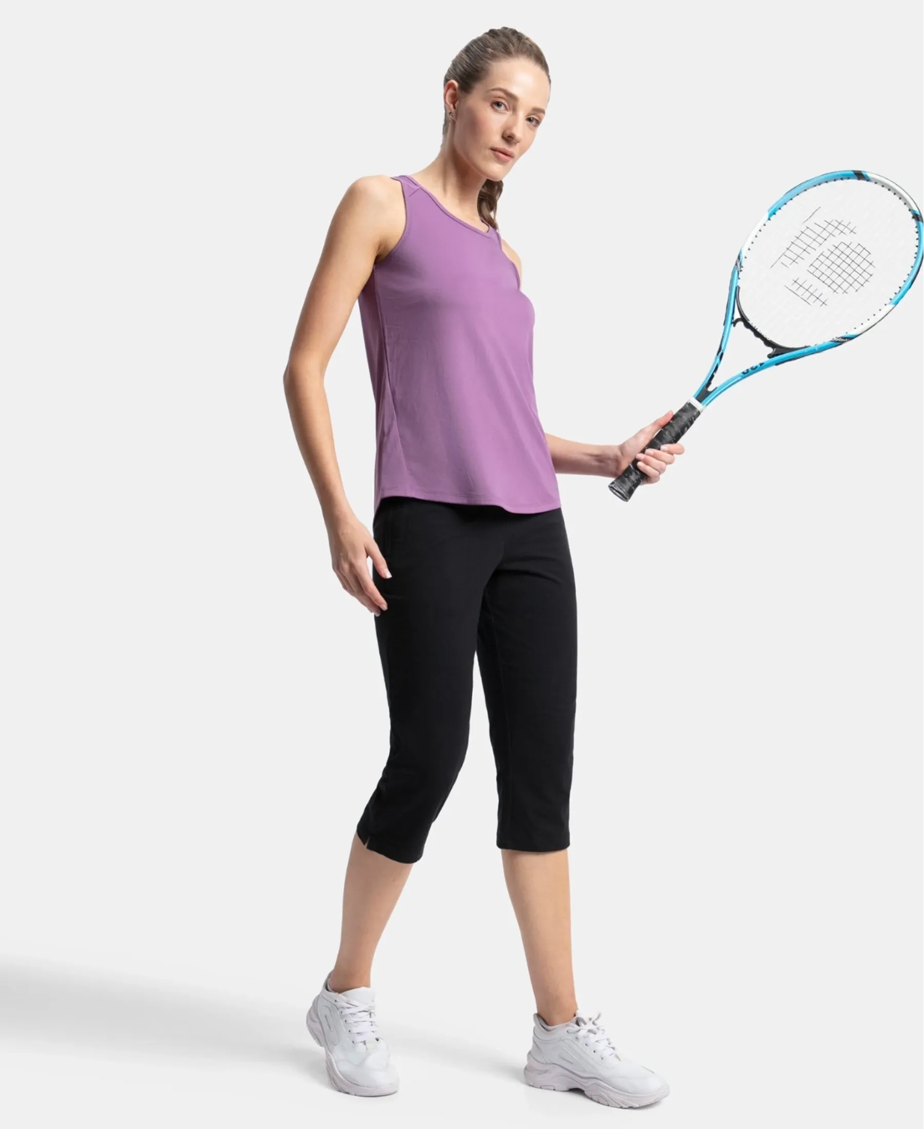 Microfiber Fabric Graphic Printed Tank Top With Breathable Mesh - Chinese Violet