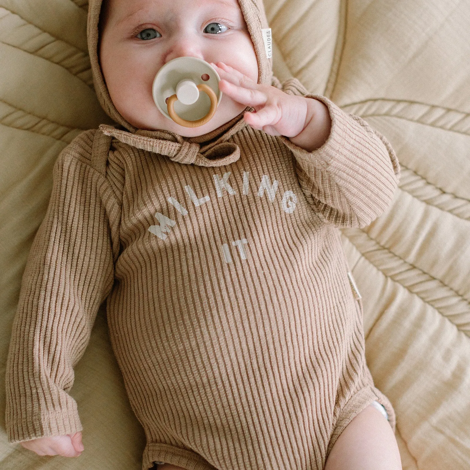 Milking It Cotton Rib Baby Bodysuit (Chocolate)