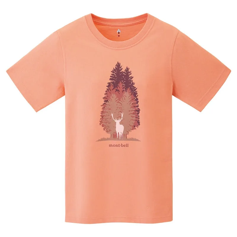 Montbell T-Shirt Women's Pear Skin Cotton T MORI TO SHIKA - Dark Green Salmon UV Cut