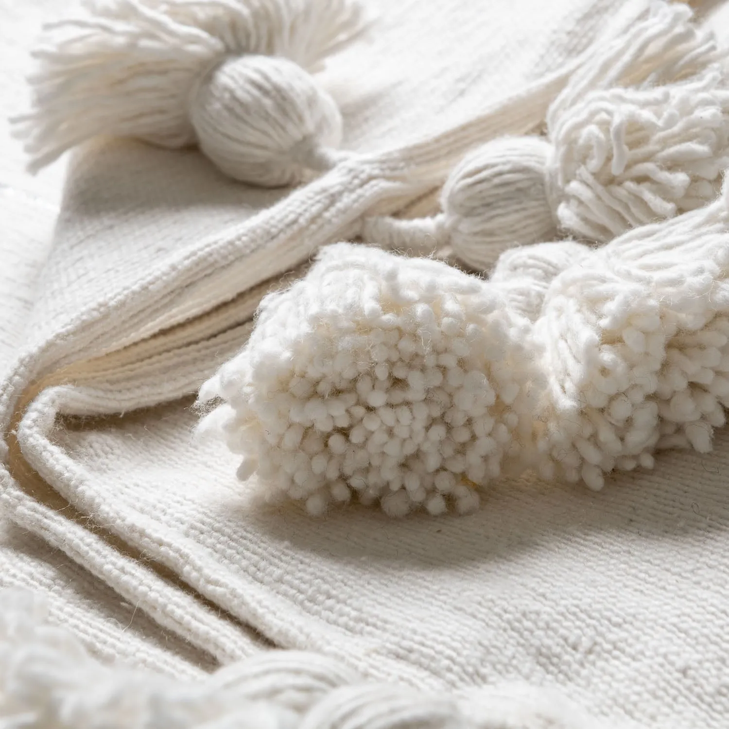Moroccan Pom Pom Blanket - White & Silver