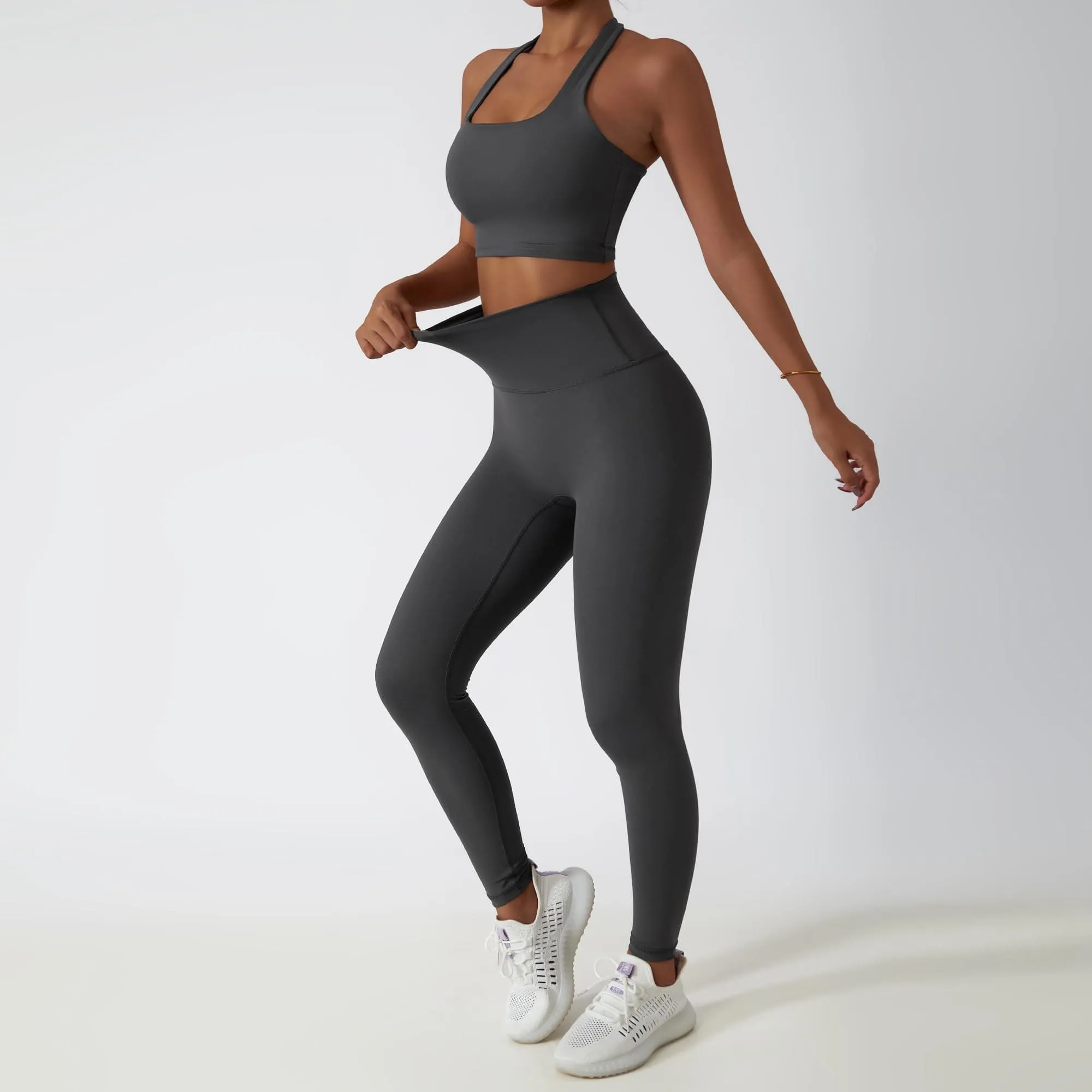 MUMANAIXI 3-Piece Seamless Moisture-Wicking Workout Set for Women - Gym, Fitness, Running, Yoga Sportswear (Gray 2pcs)