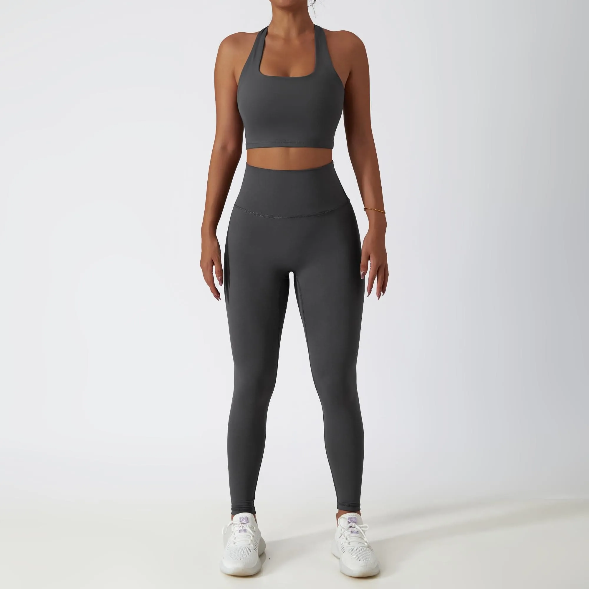 MUMANAIXI 3-Piece Seamless Moisture-Wicking Workout Set for Women - Gym, Fitness, Running, Yoga Sportswear (Gray 2pcs)