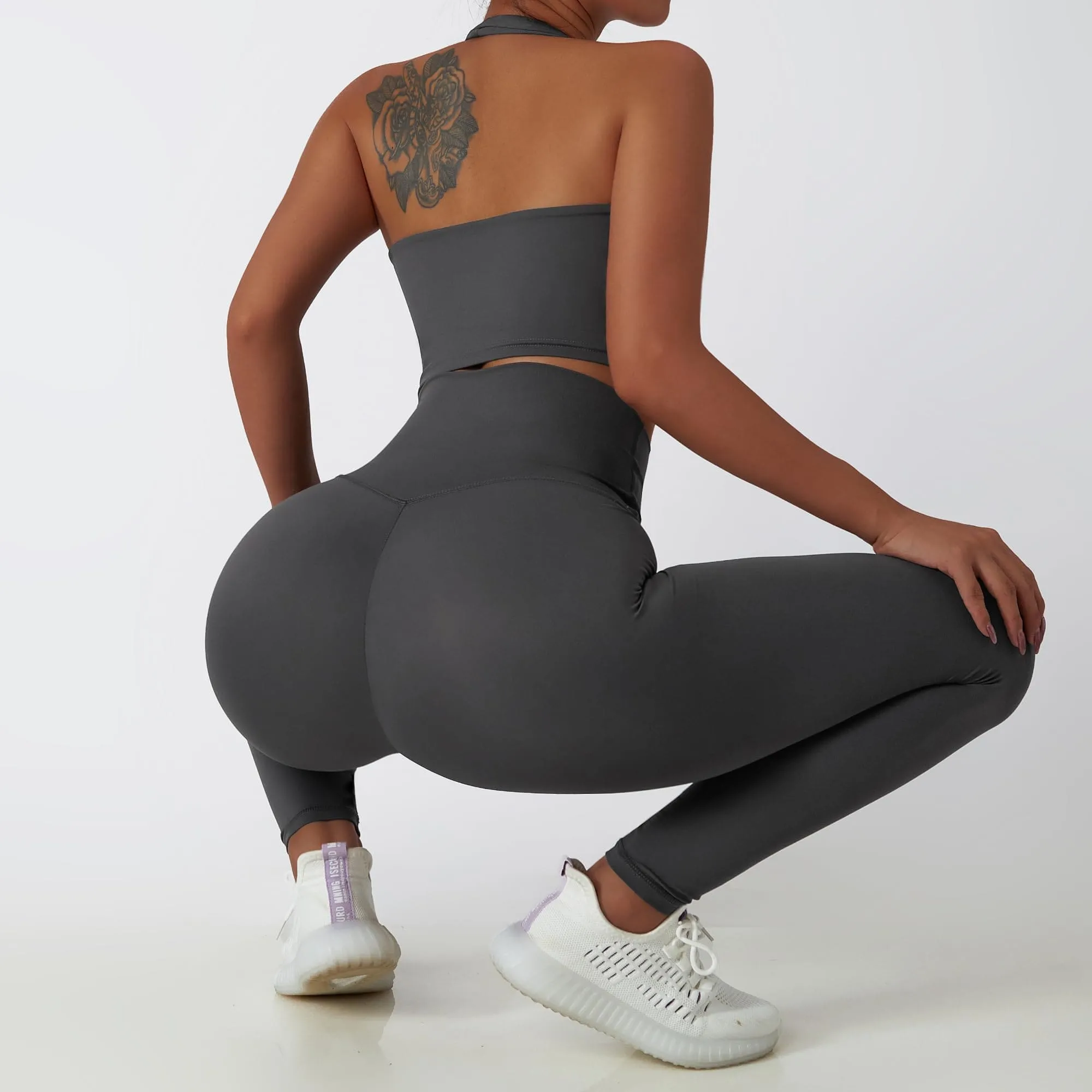 MUMANAIXI 3-Piece Seamless Moisture-Wicking Workout Set for Women - Gym, Fitness, Running, Yoga Sportswear (Gray 2pcs)