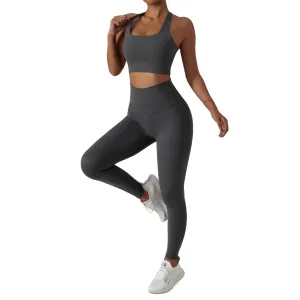 MUMANAIXI 3-Piece Seamless Moisture-Wicking Workout Set for Women - Gym, Fitness, Running, Yoga Sportswear (Gray 2pcs)