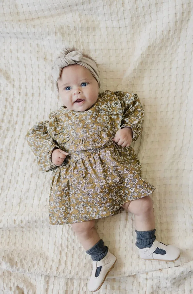 Mustard Magnolia Cotton Dress with Bloomers