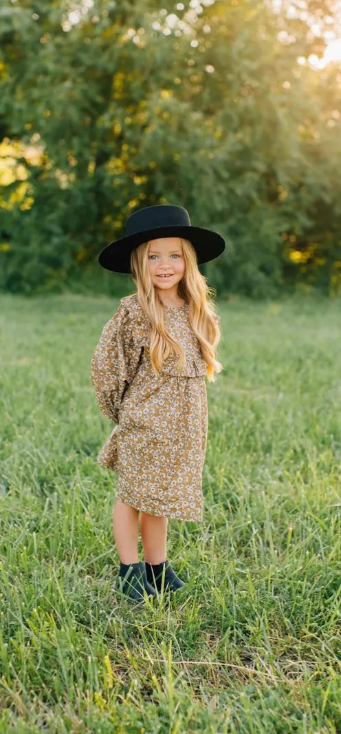 Mustard Magnolia Cotton Dress with Bloomers