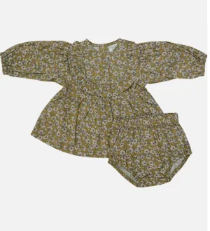 Mustard Magnolia Cotton Dress with Bloomers