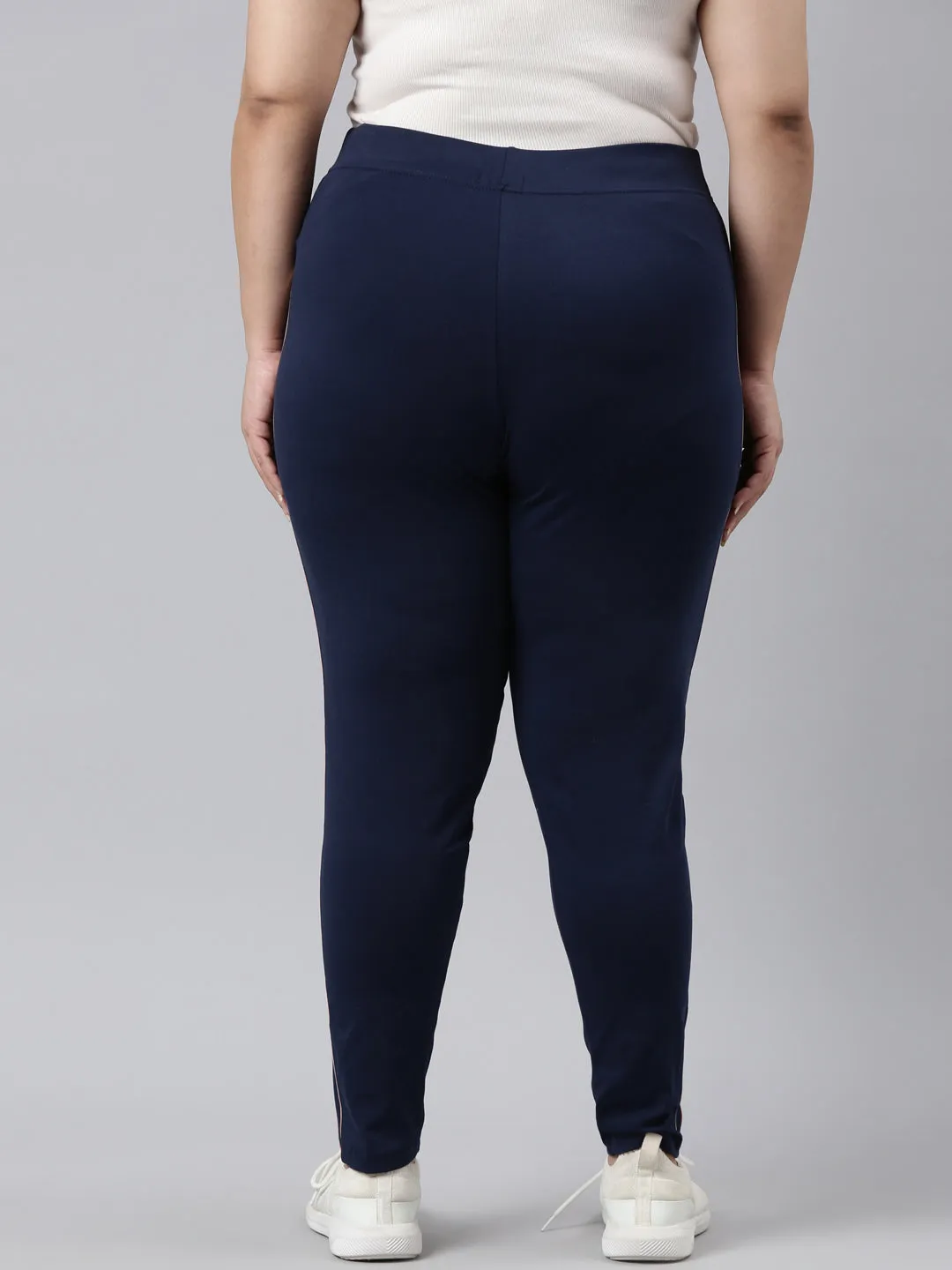 Navy Cotton Stretch Side Stripes Active Leggings