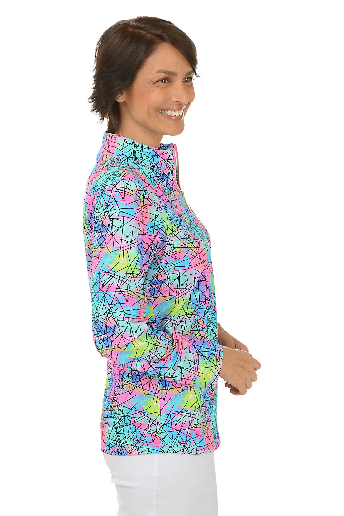 Neon Scribble Cooling UPF50  Mock Neck Top