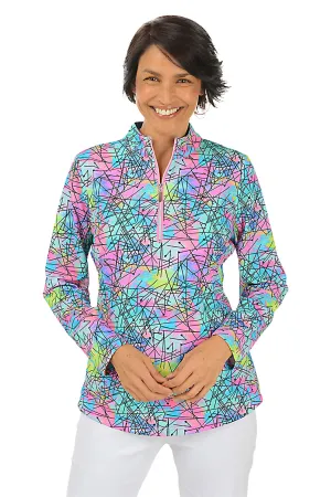 Neon Scribble Cooling UPF50  Mock Neck Top
