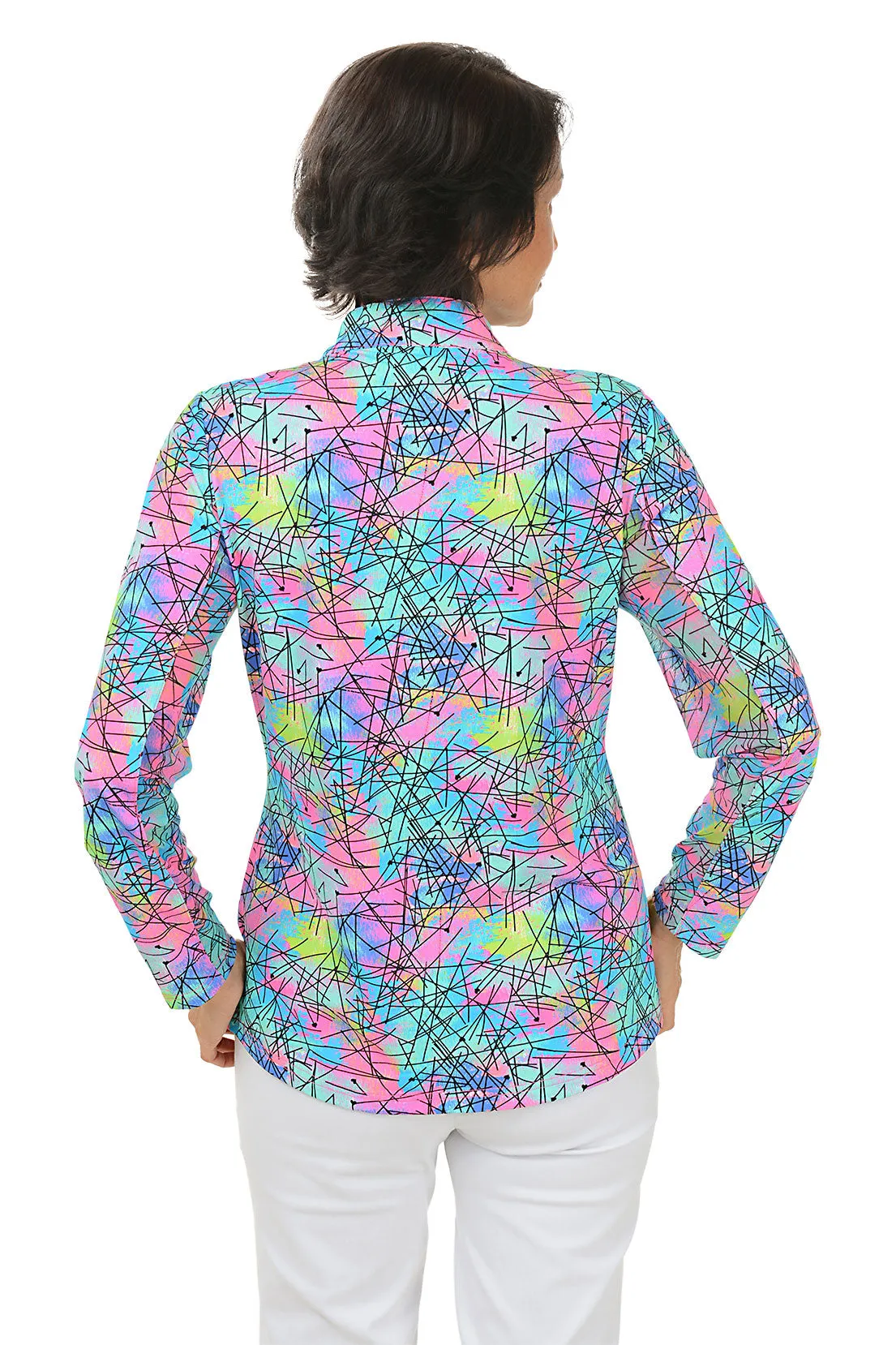 Neon Scribble Cooling UPF50  Mock Neck Top
