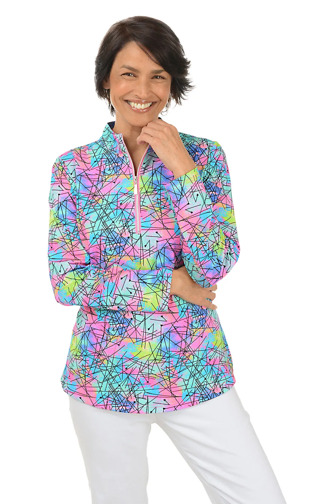 Neon Scribble Cooling UPF50  Mock Neck Top