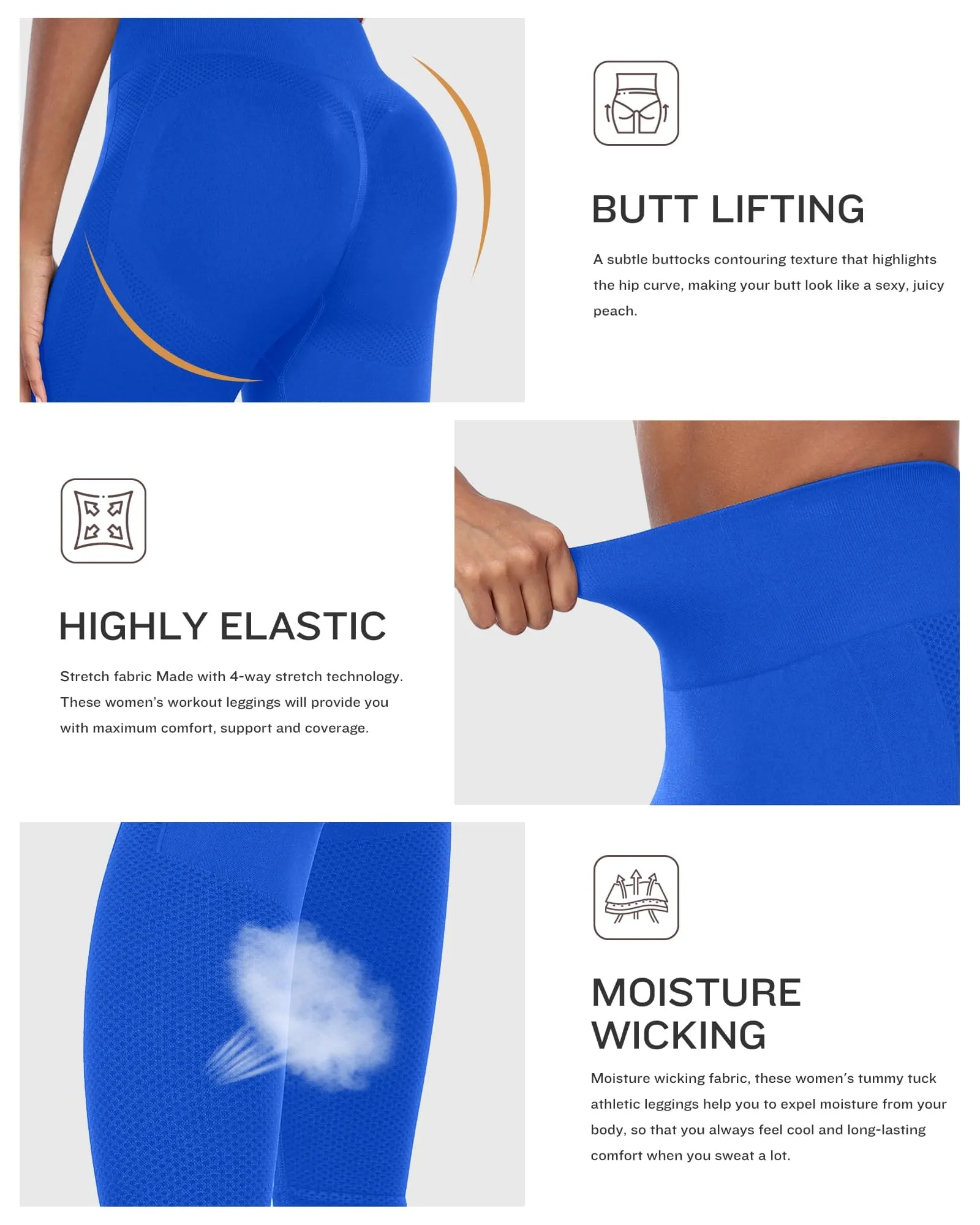 NORMOV Seamless Workout Butt Lifting Leggings - Booty Scrunch Gym Leggings for Women(Blue,S)