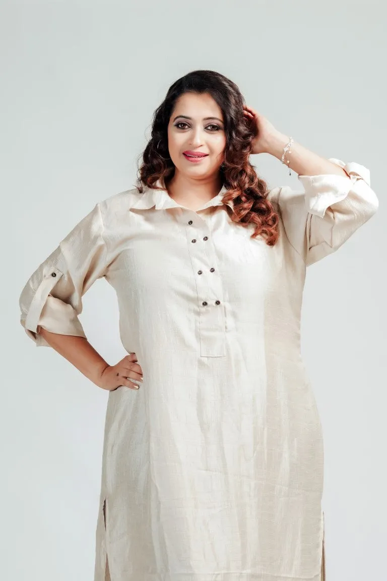 Off White Blended Silk Shirt Dress