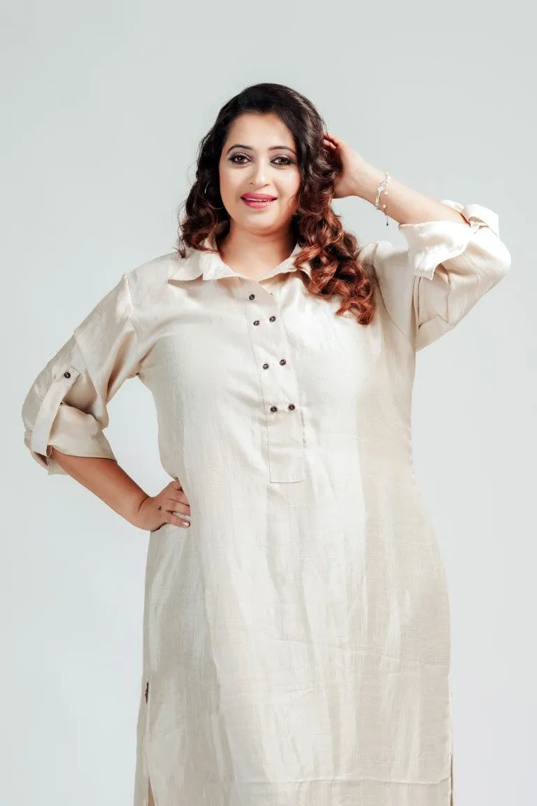 Off White Blended Silk Shirt Dress