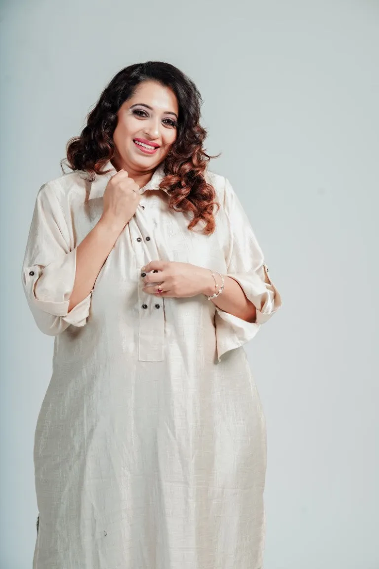 Off White Blended Silk Shirt Dress