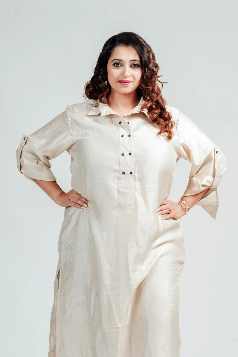 Off White Blended Silk Shirt Dress