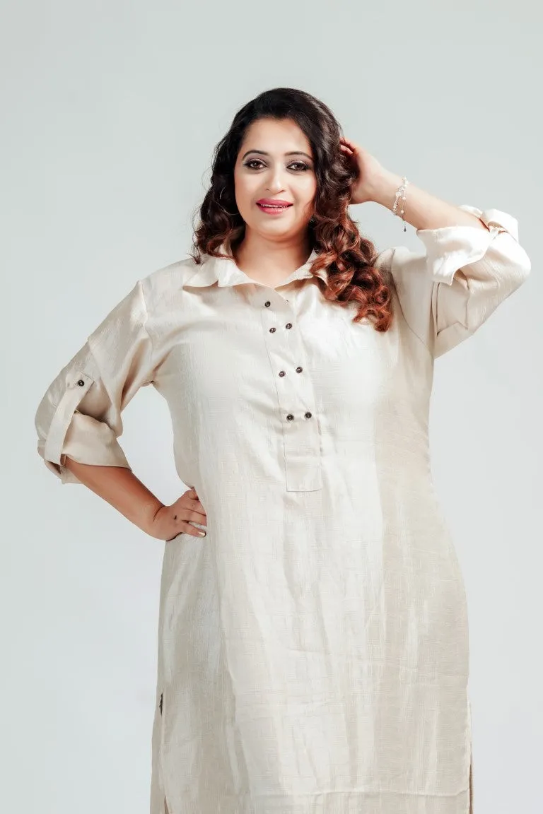 Off White Blended Silk Shirt Dress