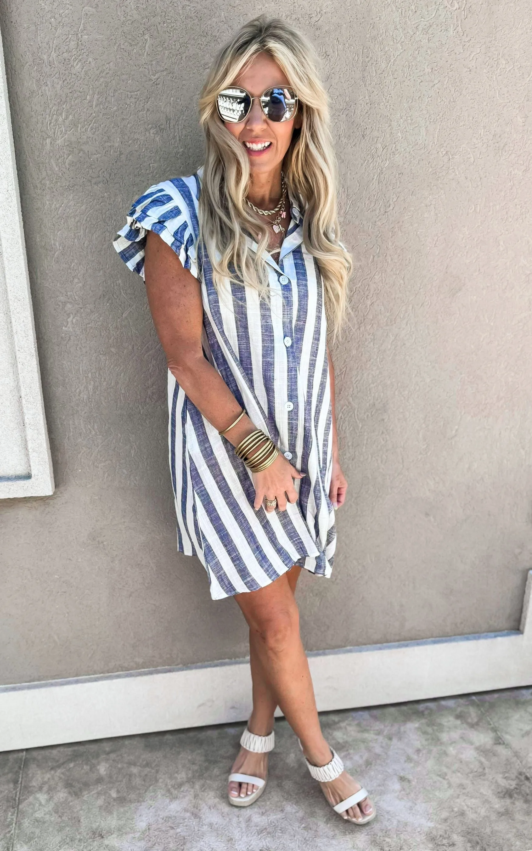 Oh Say Can You See Ruffle Layered Striped Dress - Final Sale