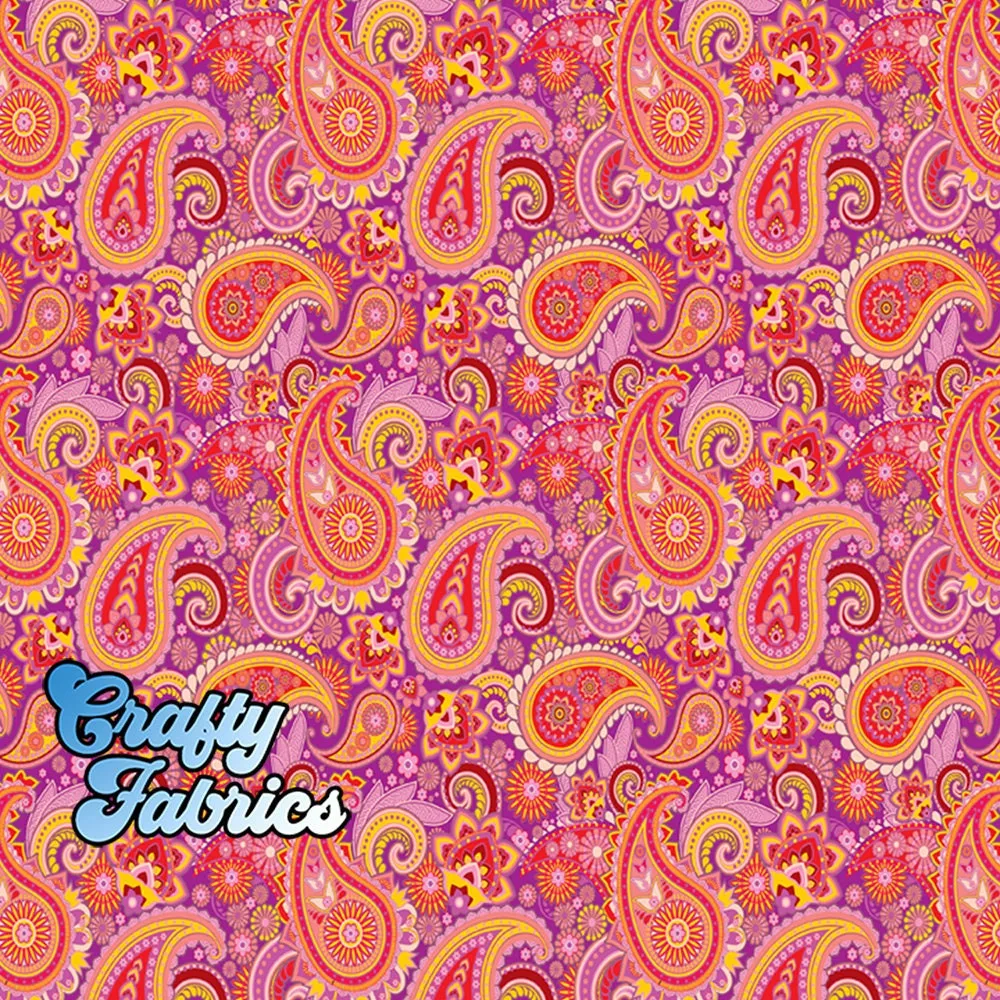Orange Purple Paisley Fabric Printed By the Yard, Half Yard or Fat Quarter