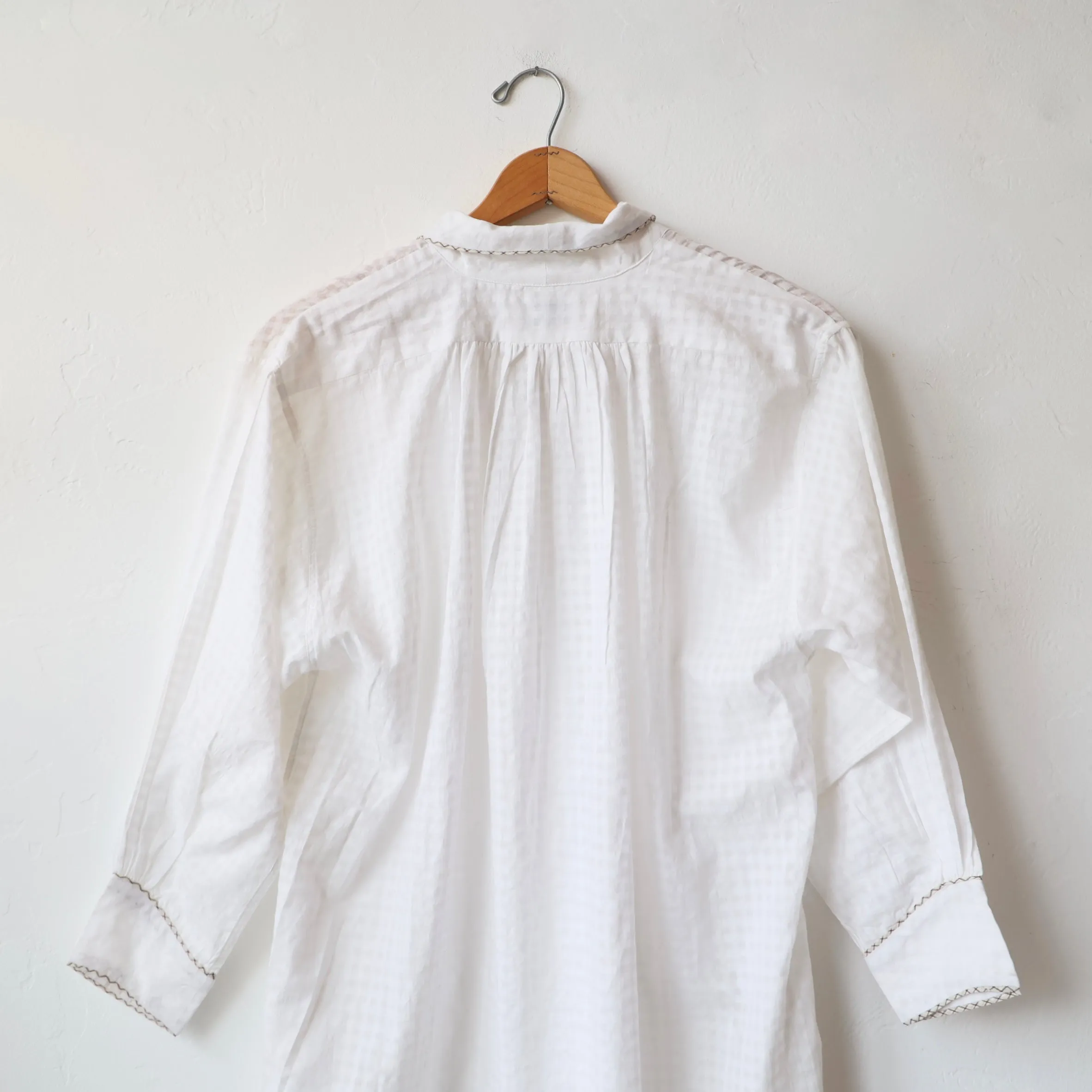 P. Le Moult Lightweight Night Shirt - White on White Gingham